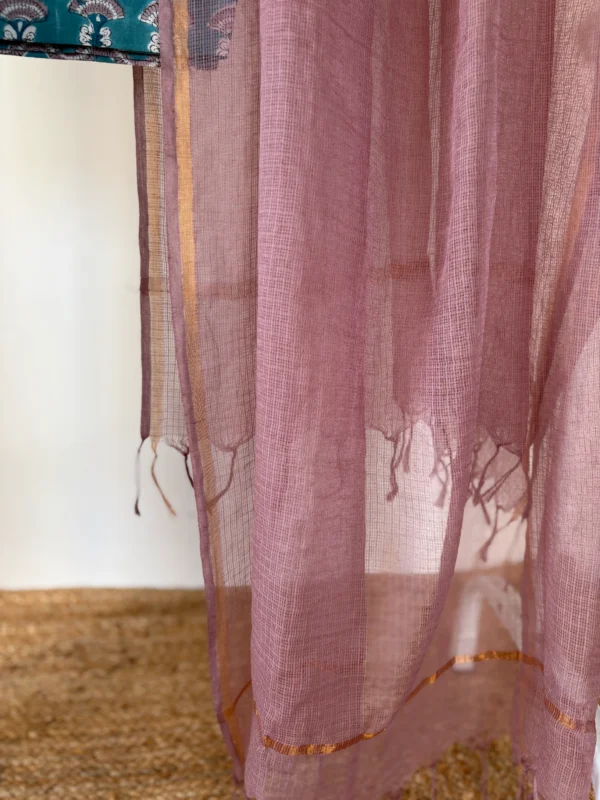 Blue hand-block printed set with Kota dupatta