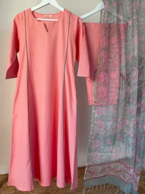 Peach set with kota dupatta