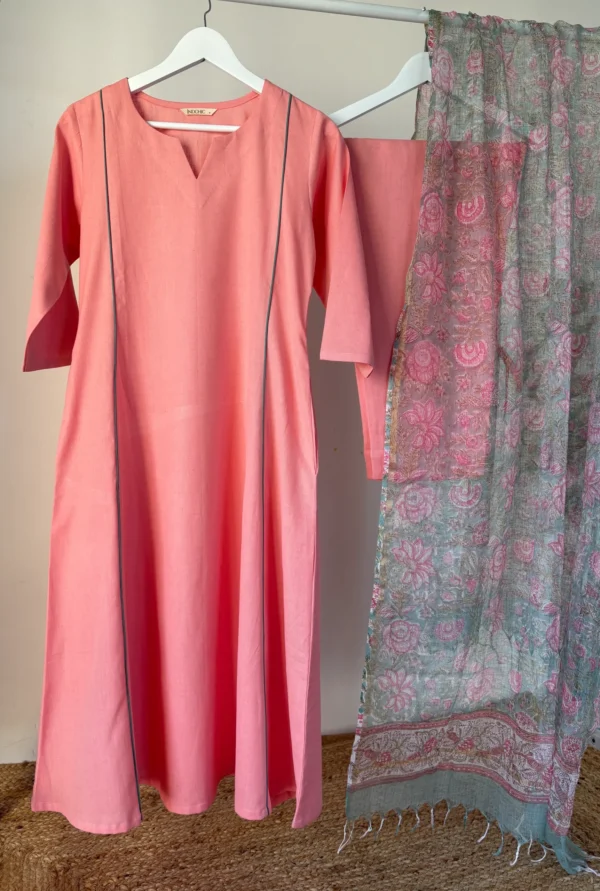 Peach set with kota dupatta
