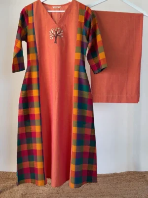 Double Shade Madras Checked Kurta Set