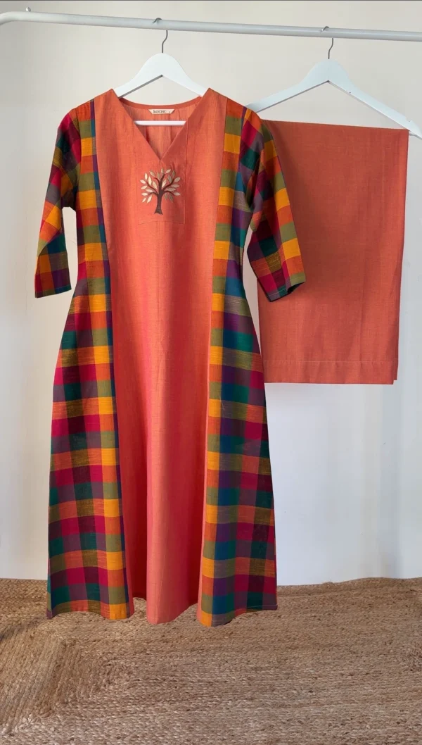Double Shade Madras Checked Kurta Set