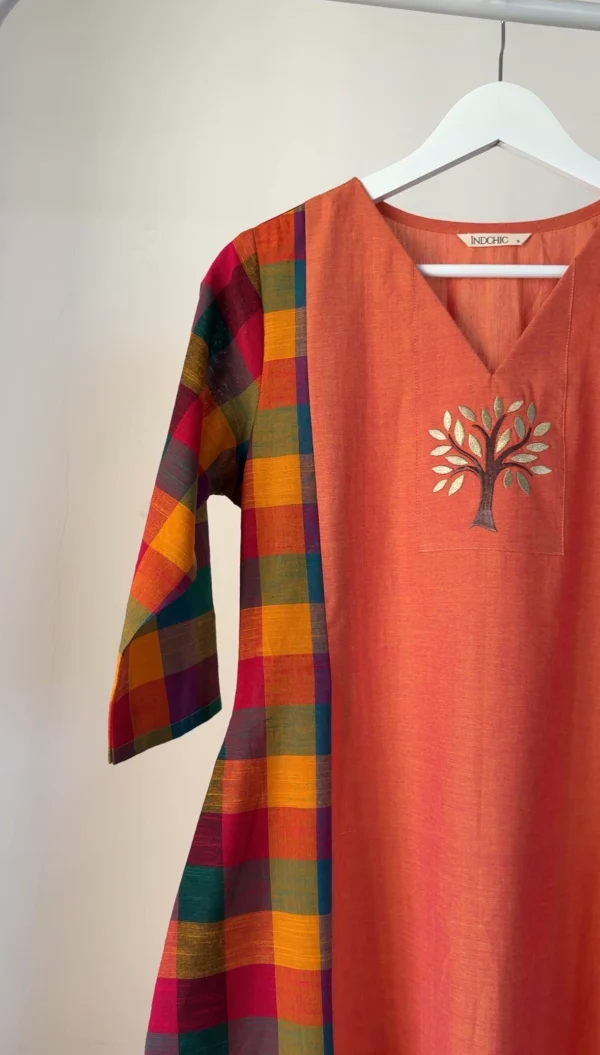 Double Shade Madras Checked Kurta Set