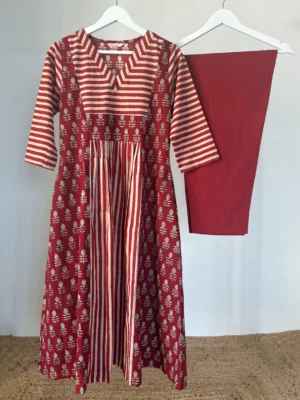Brick Red Hand-Block Printed Kurta Set