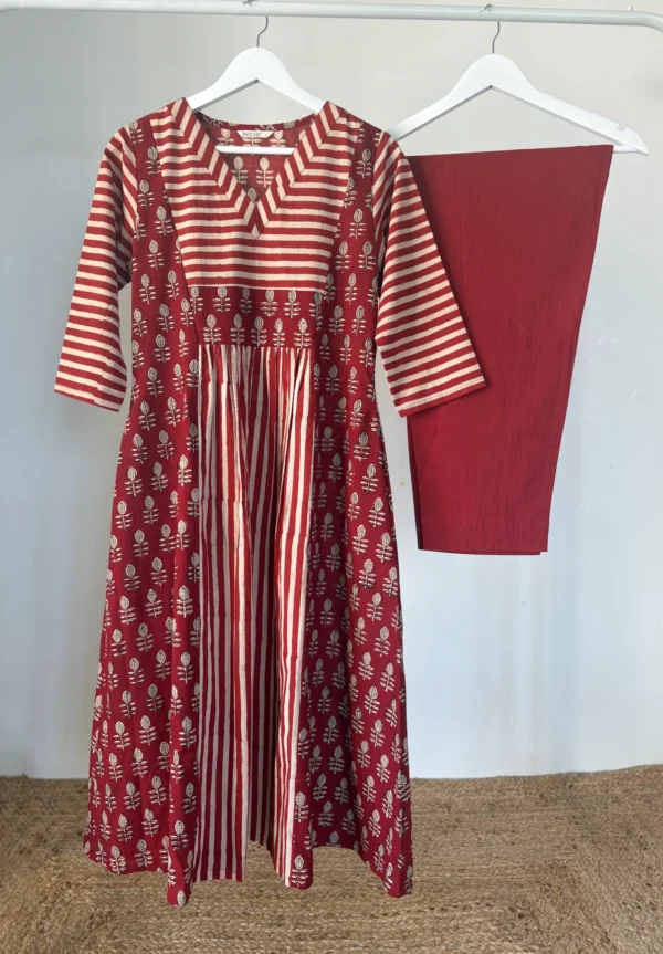 Brick Red Hand-Block Printed Kurta Set