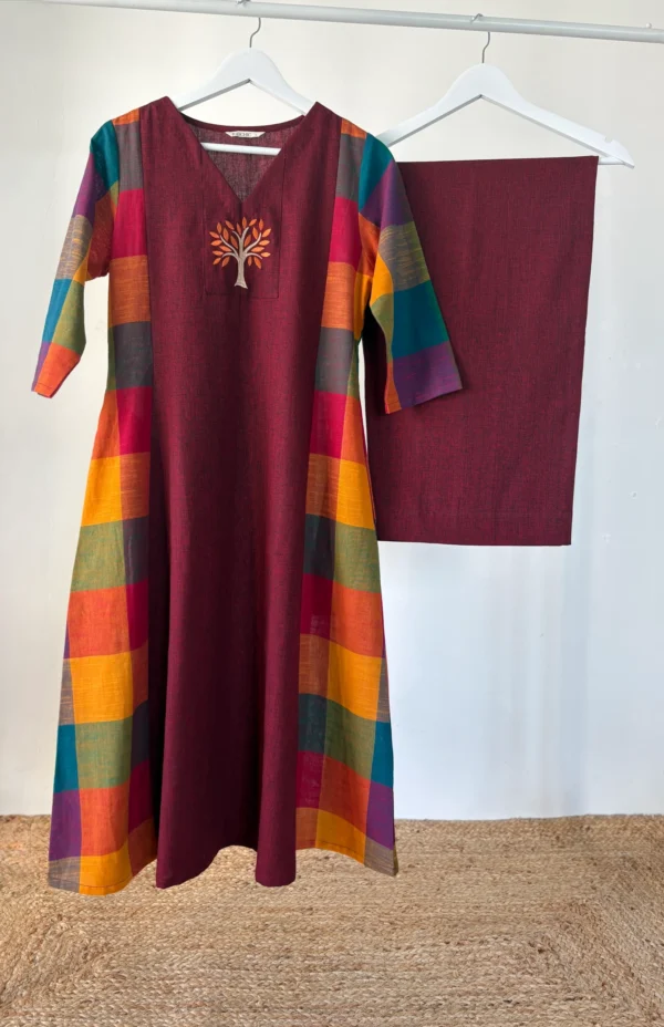 Deep Maroon Madras Checked Kurta Set
