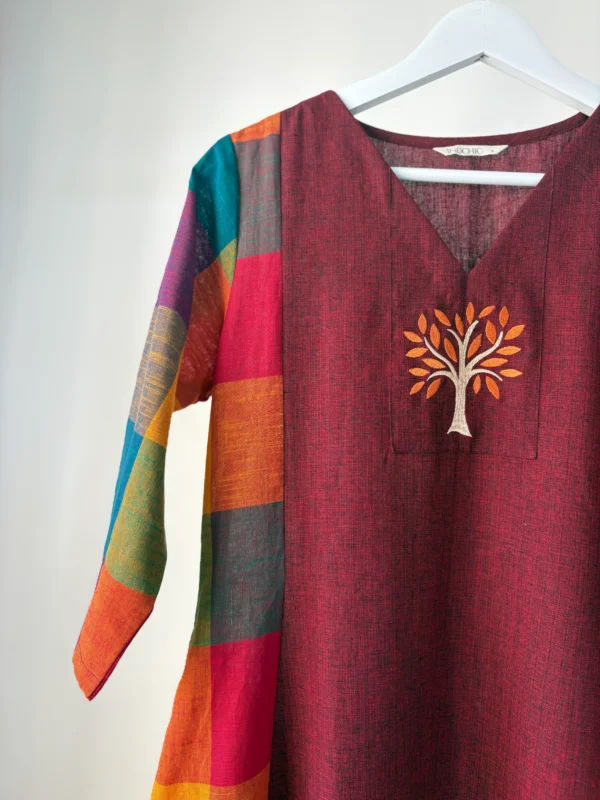 Deep Maroon Madras Checked Kurta Set