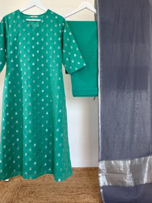 Turquoise Chanderi Set