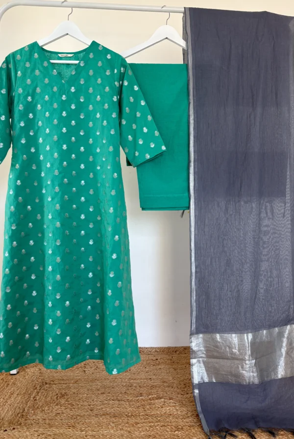 Turquoise Chanderi Set