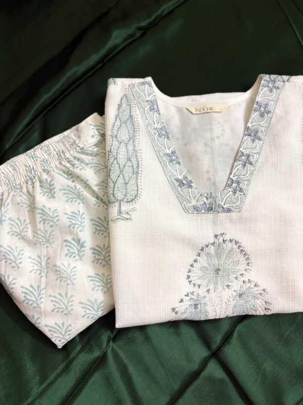 White handblock printed Kota Set