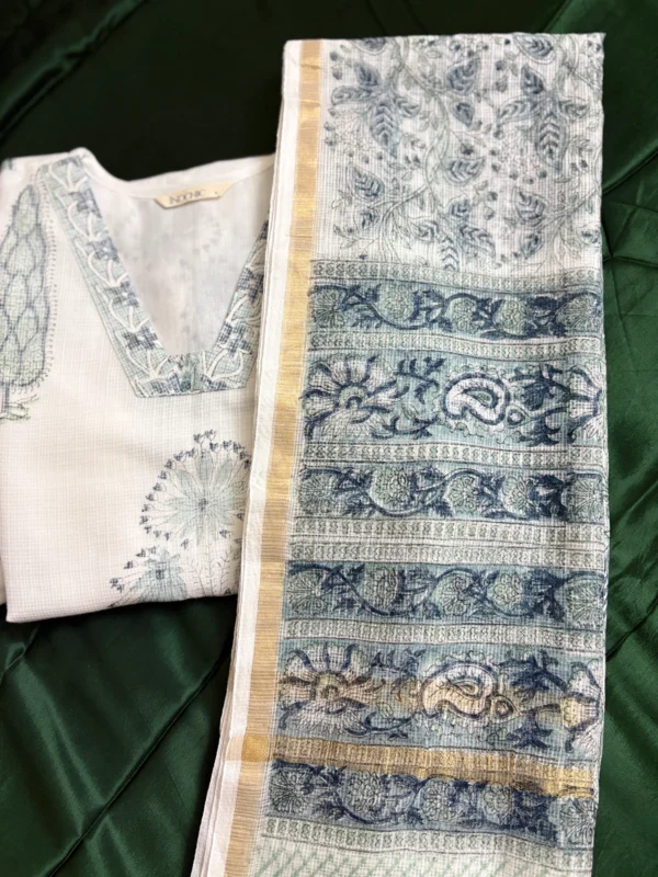 White handblock printed Kota Set