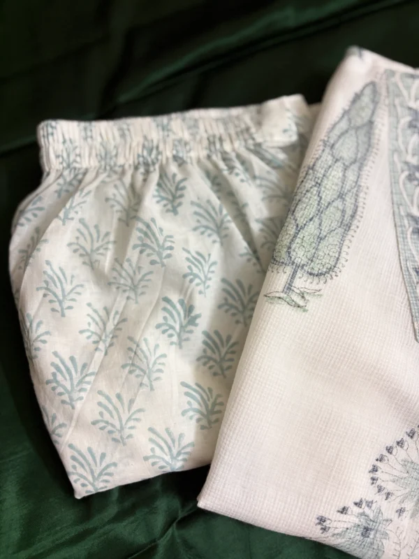 White handblock printed Kota Set