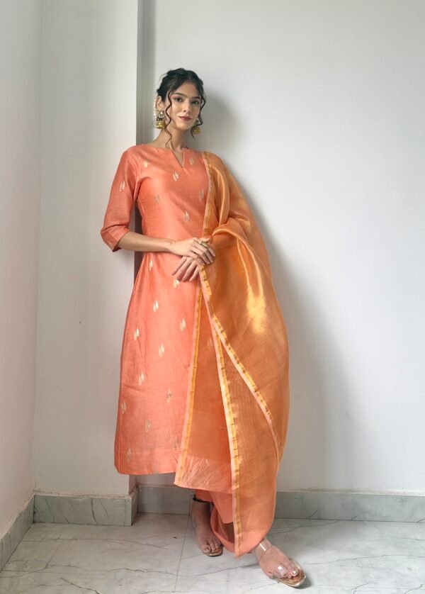 Pastel Coral Mul Chanderi set