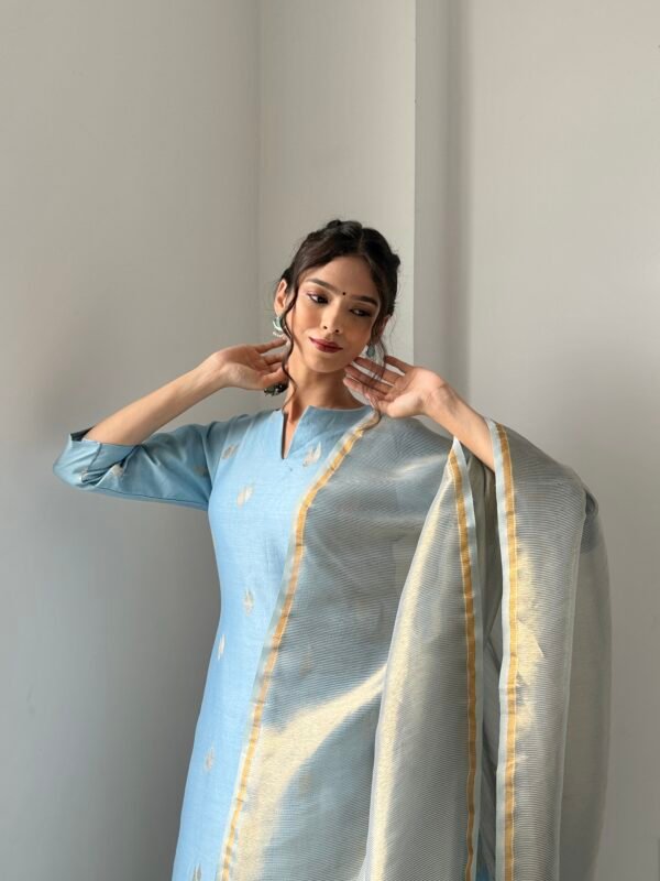 Powder Blue Mul Chanderi Set