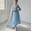 Powder Blue Mul Chanderi Set