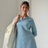 Powder Blue Mul Chanderi Set