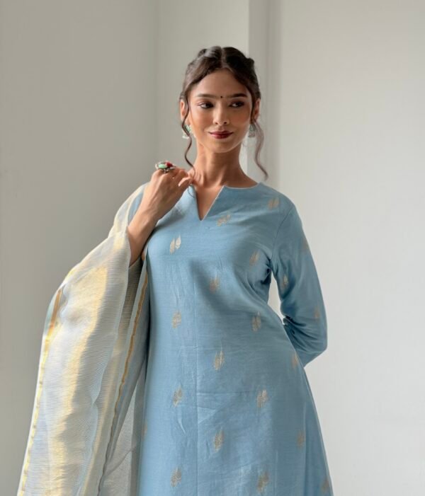 Powder Blue Mul Chanderi Set