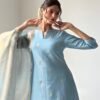 Powder Blue Mul Chanderi Set