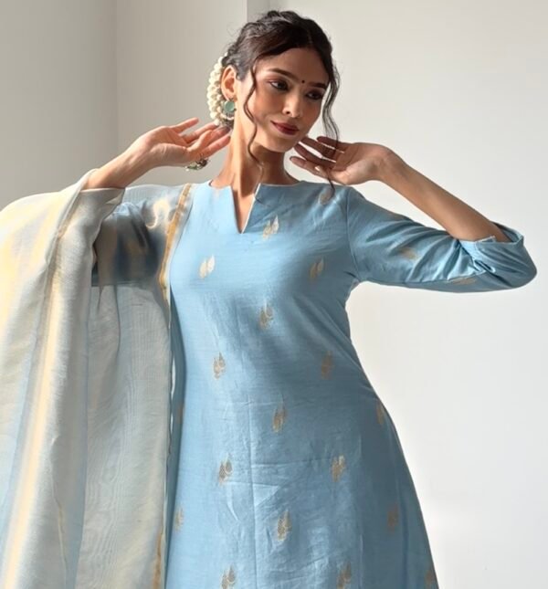 Powder Blue Mul Chanderi Set