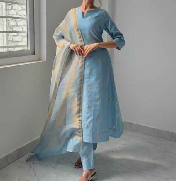 Powder Blue Mul Chanderi Set