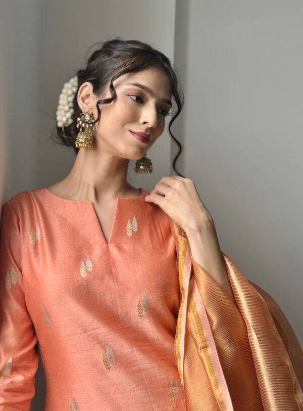 Pastel Coral Mul Chanderi set
