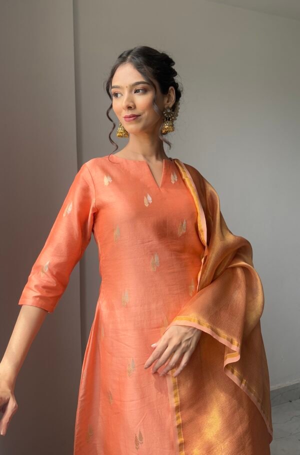 Pastel Coral Mul Chanderi set