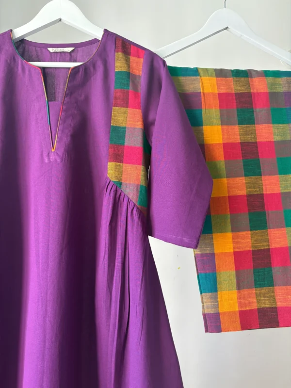 Violet Madras Checks Kurta Set