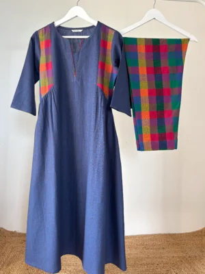 Midnight Blue Madras Checks Kurta Set