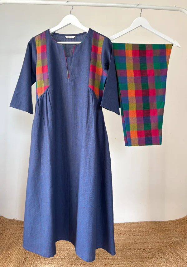 Midnight Blue Madras Checks Kurta Set