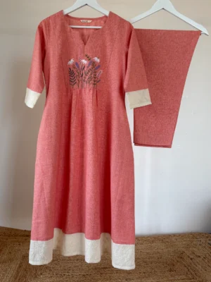 IMG_7793 Salmon-Peach Embroidered Co-ord Set