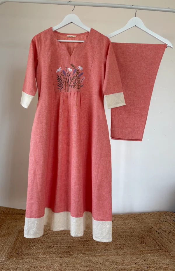 Salmon-Peach Embroidered Co-ord Set