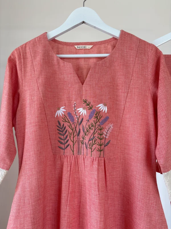 Salmon-Peach Embroidered Co-ord Set