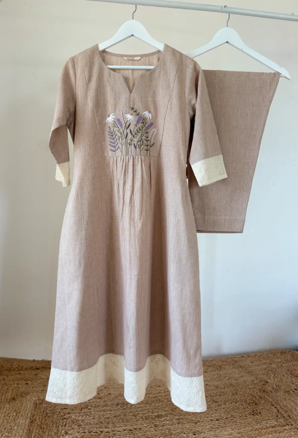 Tan Beige Embroidered Co-ord Set