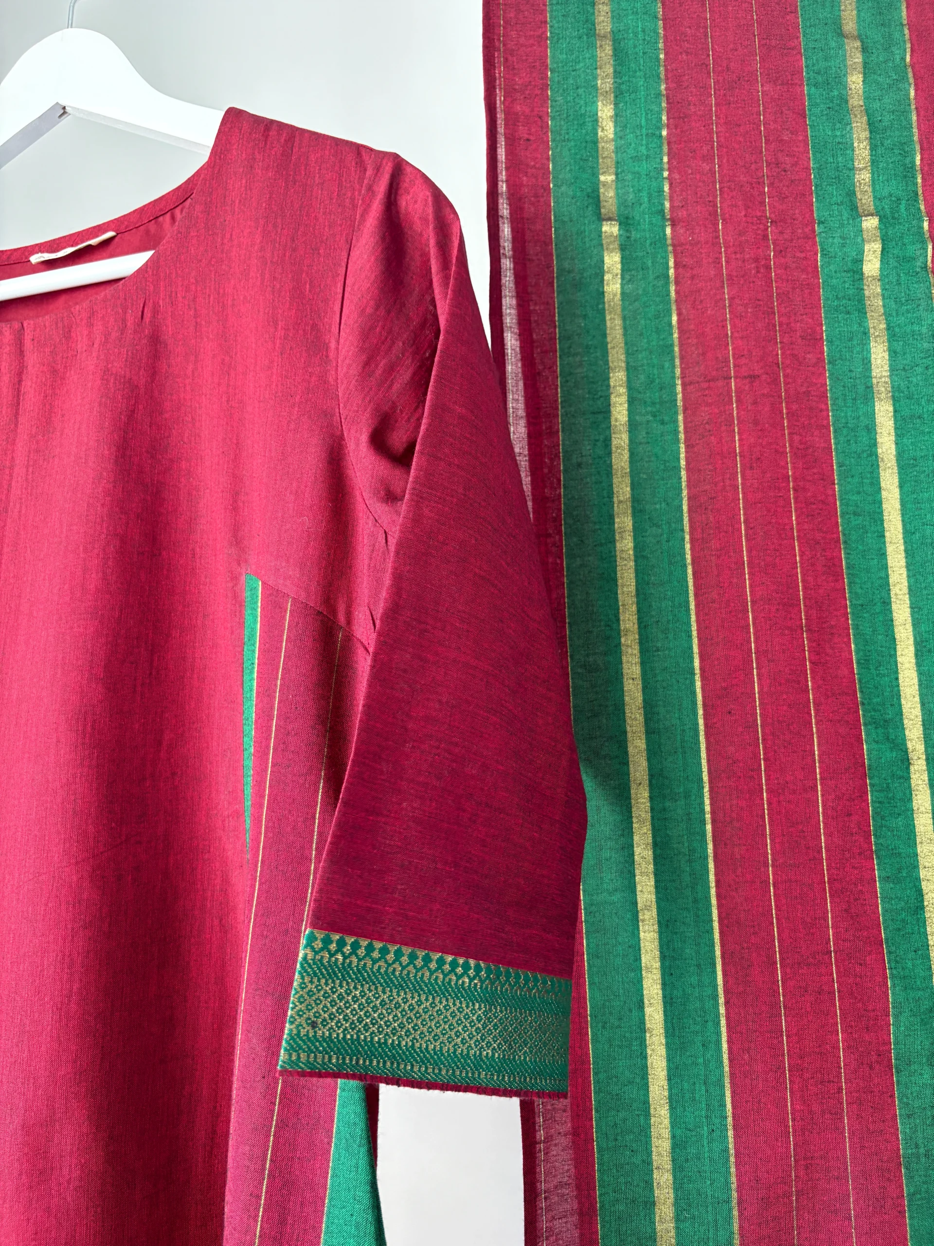 Maroon Mangalagiri Cotton with Madras Stripes