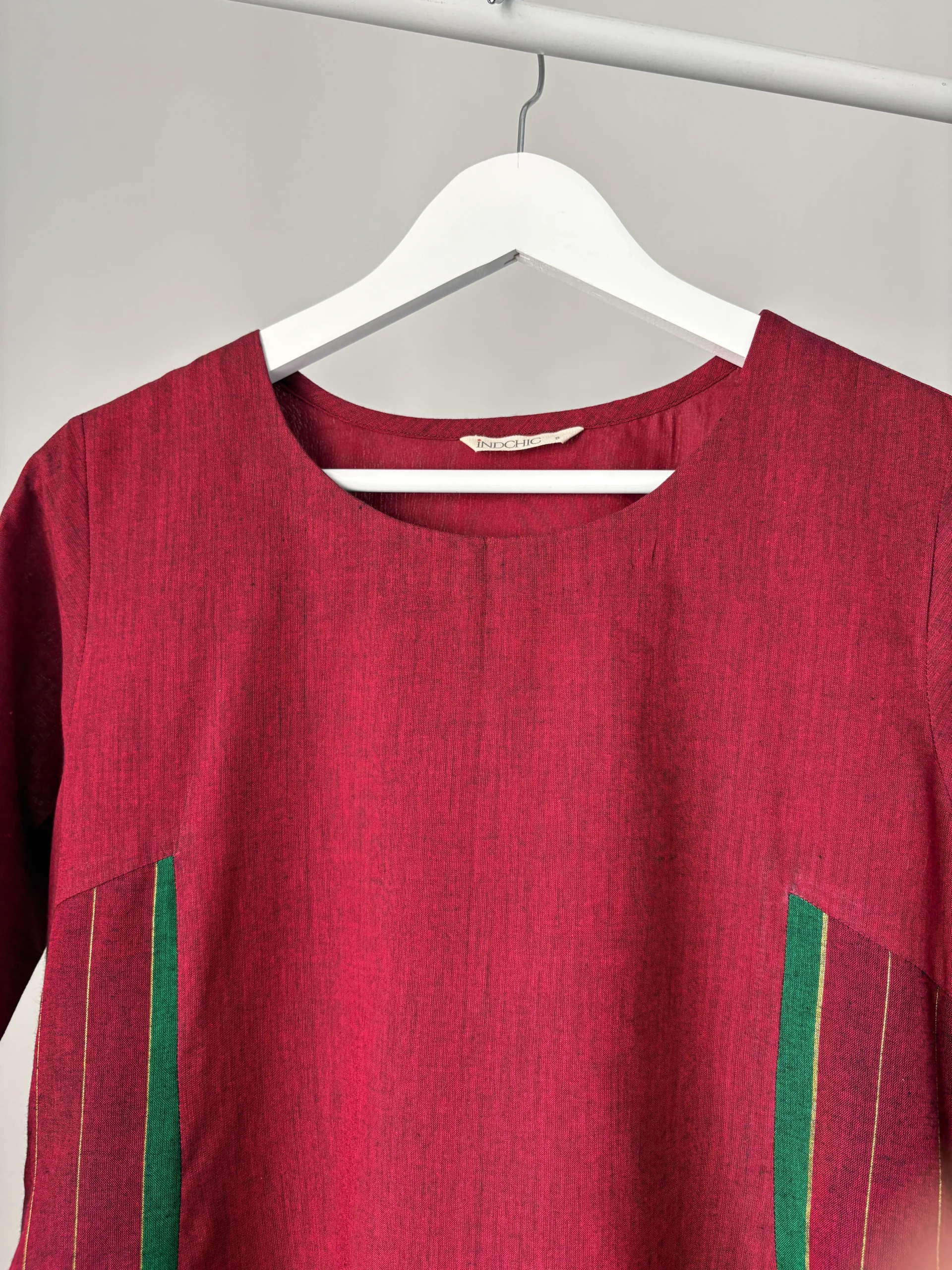 Maroon Mangalagiri Cotton with Madras Stripes
