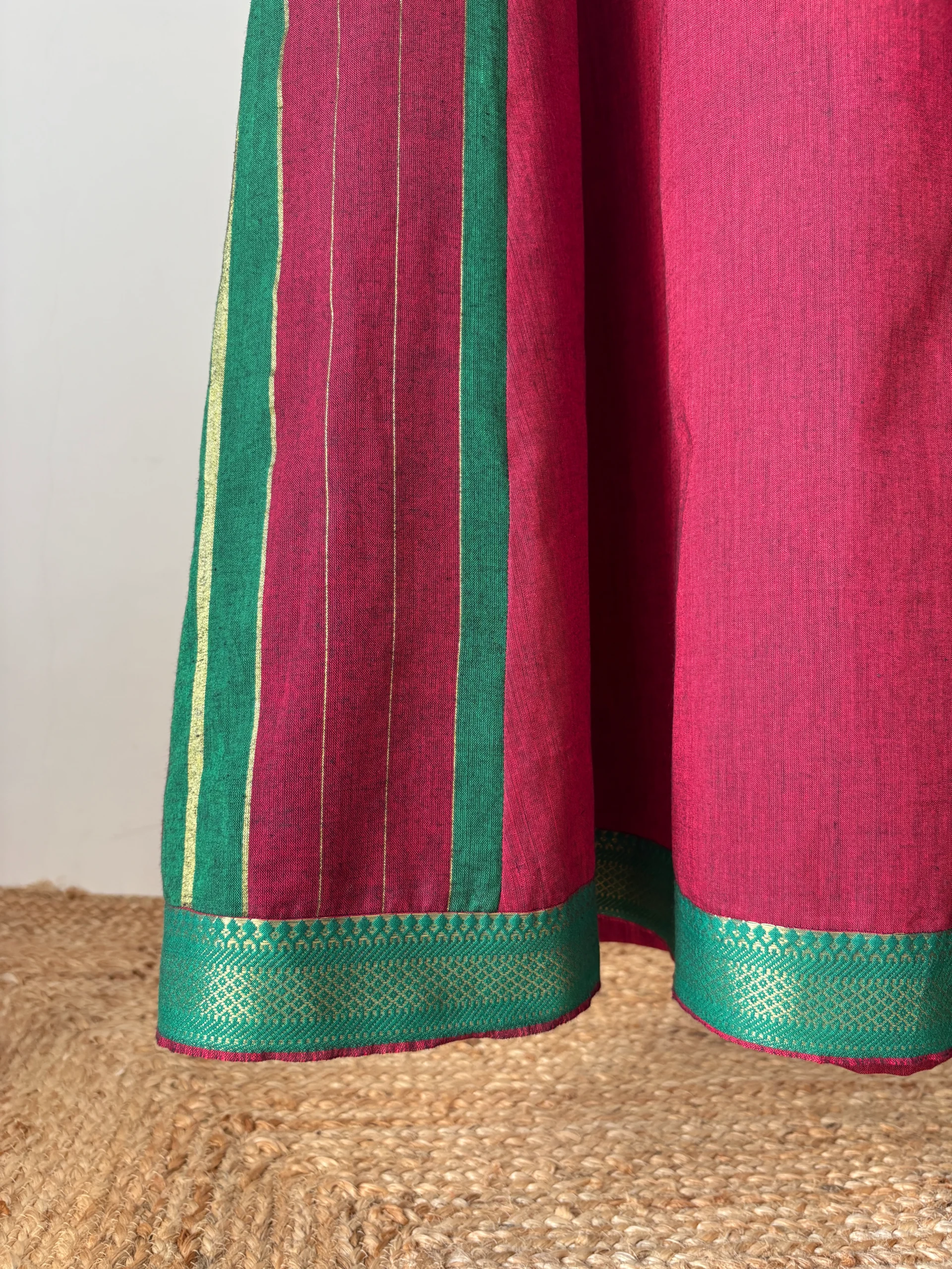 Maroon Mangalagiri Cotton with Madras Stripes