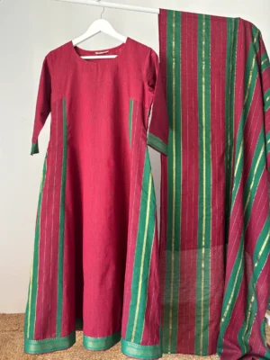 IMG_8408 Maroon Mangalagiri Cotton with Madras Stripes