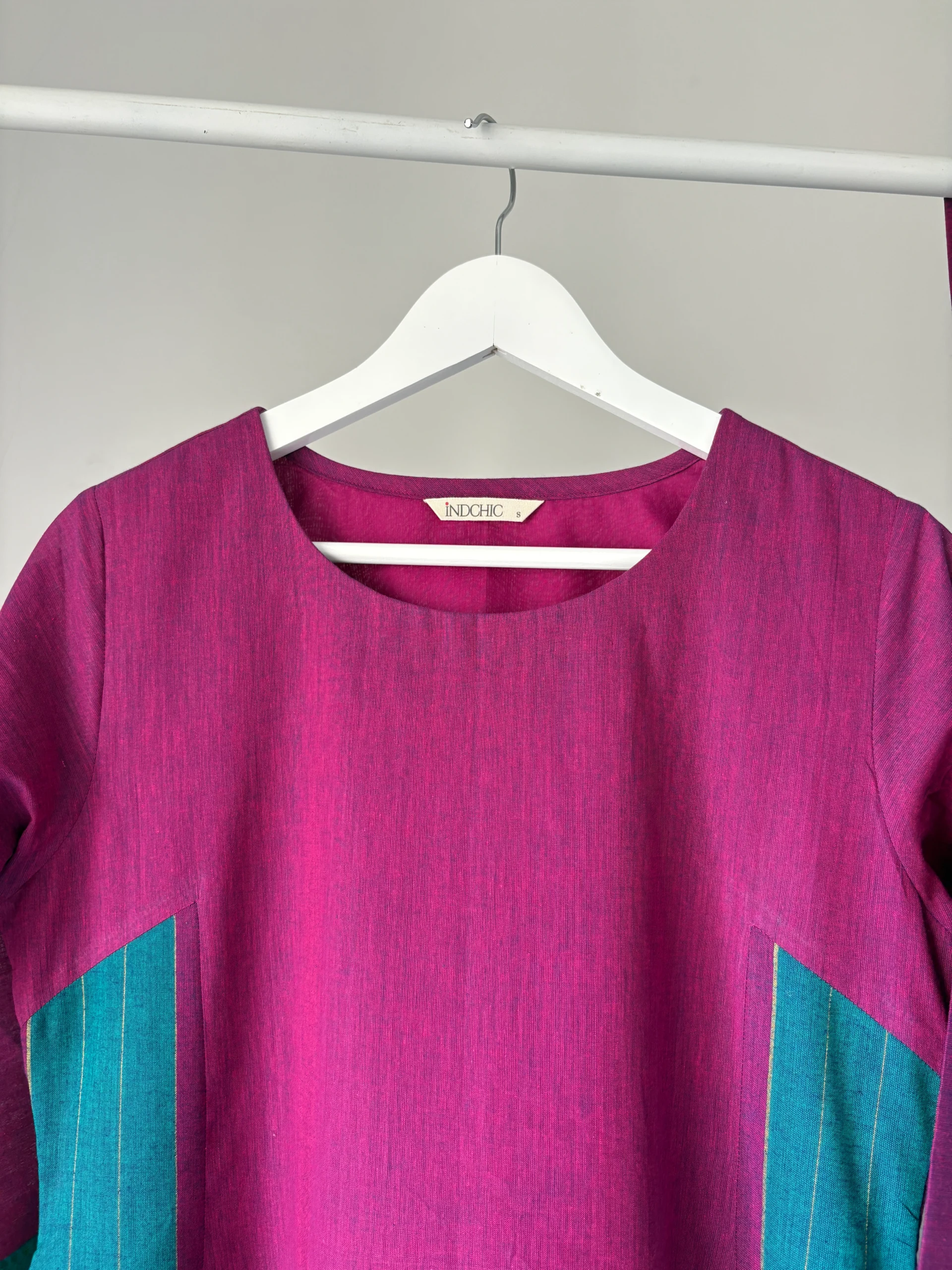 Fuchsia Mangalagiri Cotton with Madras Stripes