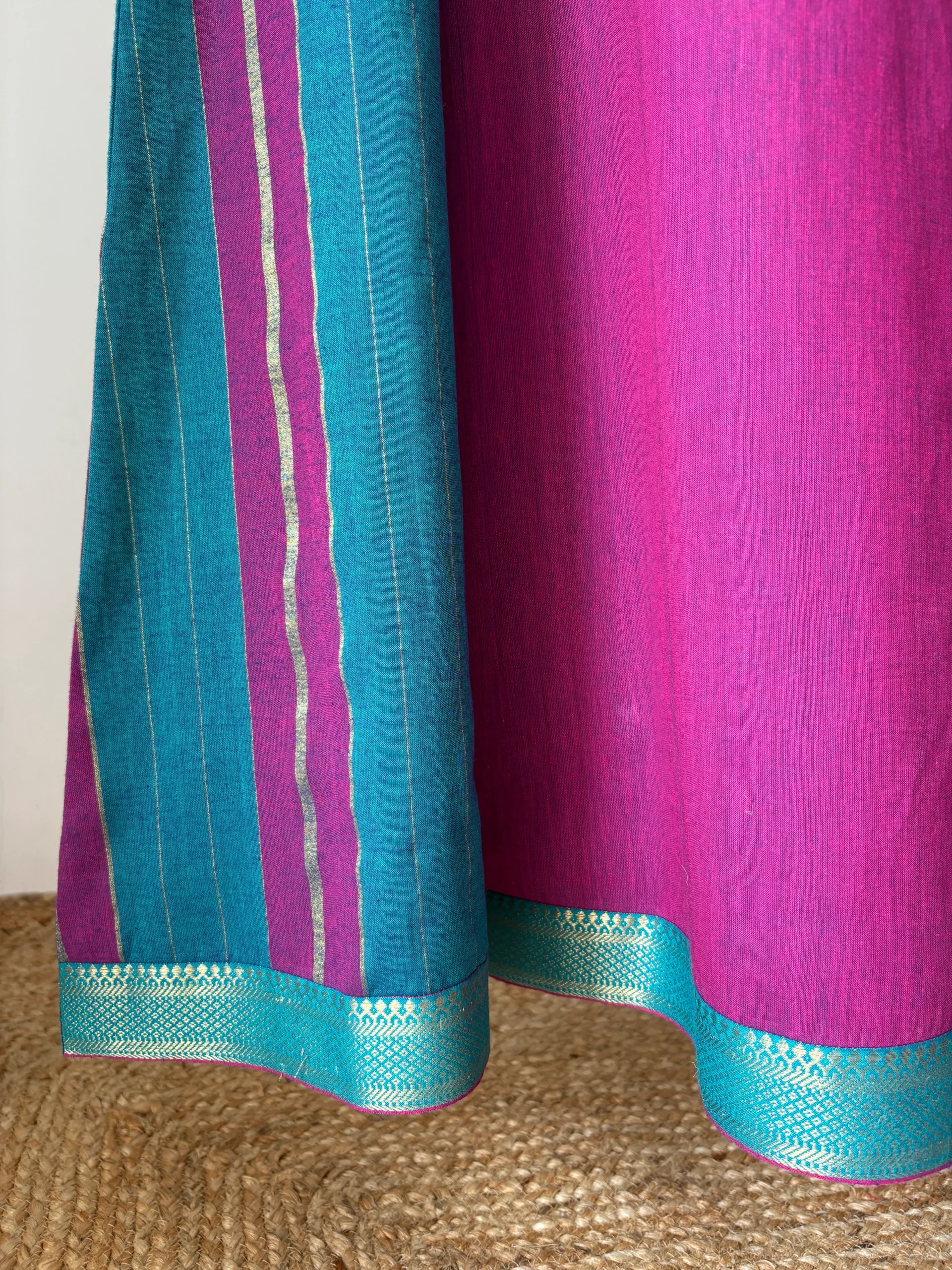 Fuchsia Mangalagiri Cotton with Madras Stripes