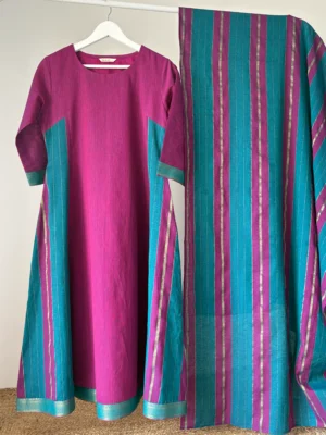 IMG_8466 Fuchsia Mangalagiri Cotton with Madras Stripes