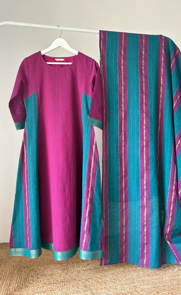 Fuchsia Mangalagiri Cotton with Madras Stripes