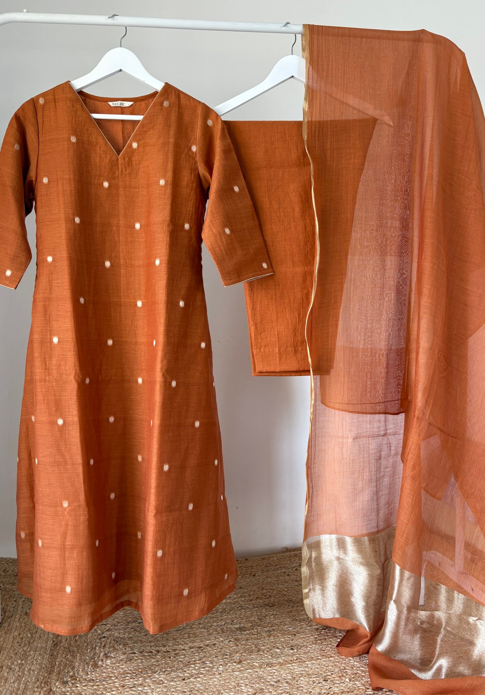 Burnt Orange Mul Chanderi Set