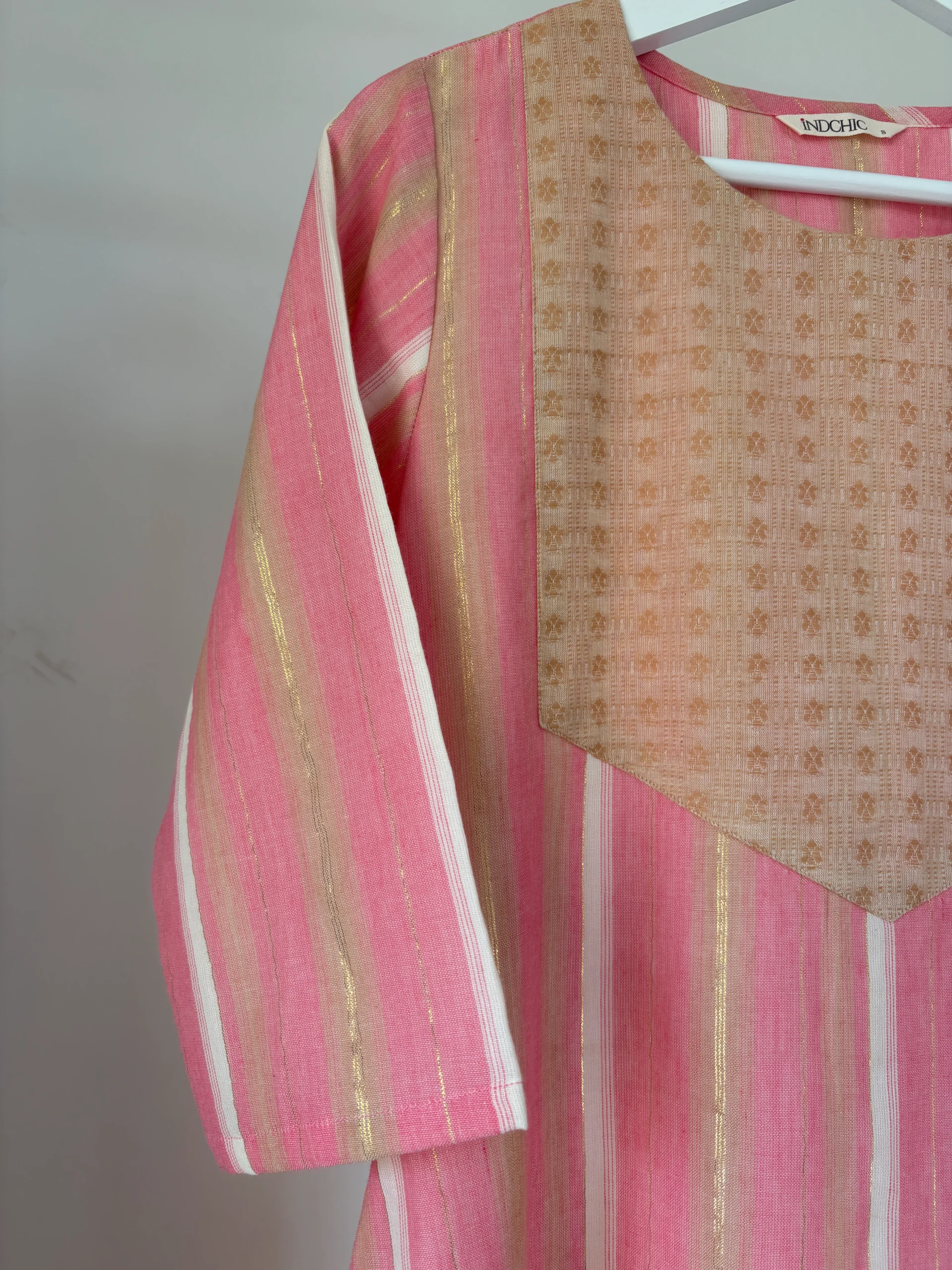 Pink-Beige Striped Kurta Set