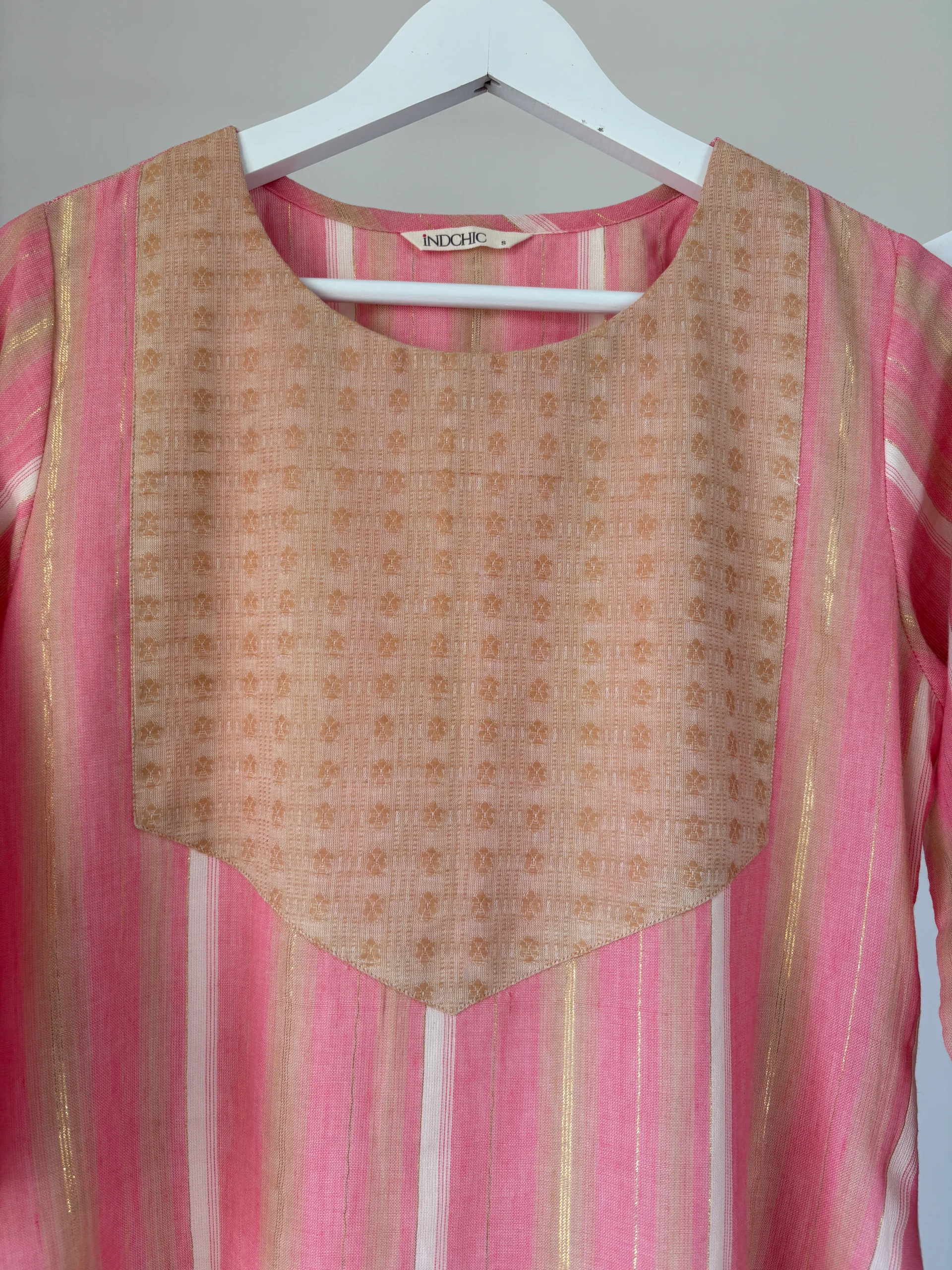 Pink-Beige Striped Kurta Set