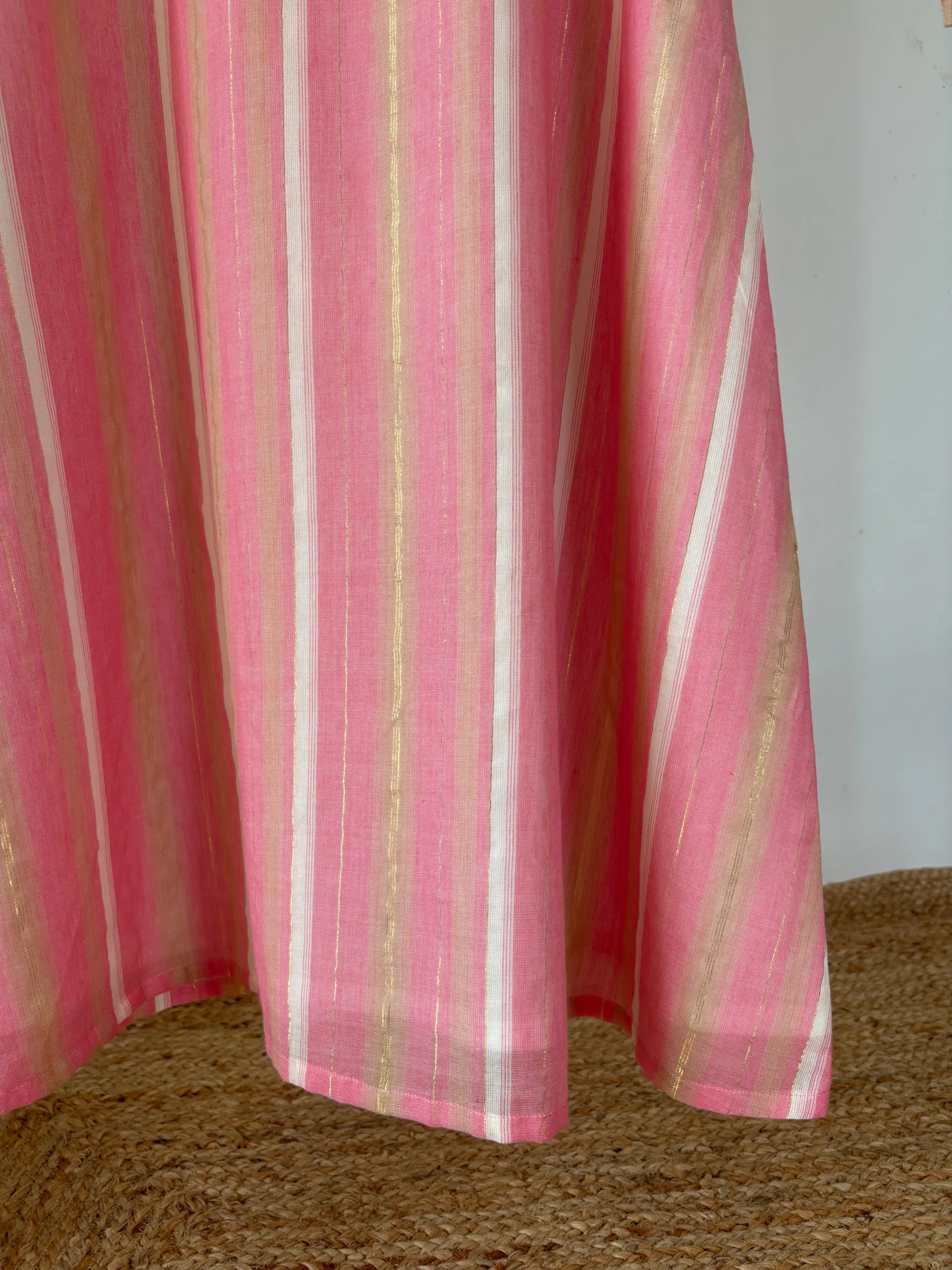 Pink-Beige Striped Kurta Set