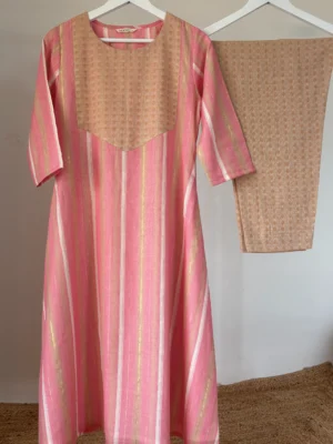 Pink-Beige Striped Kurta Set