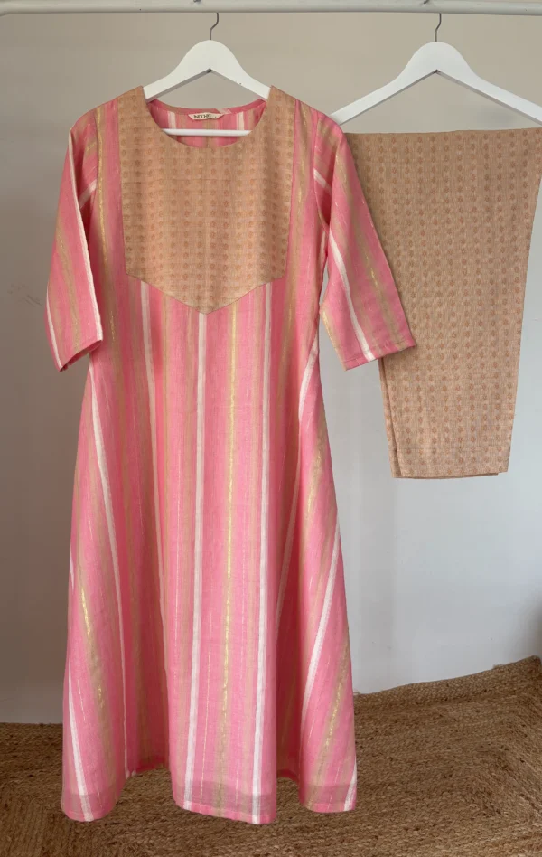 Pink-Beige Striped Kurta Set