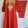 Terracotta Orange Ikkat patch Kurta Set