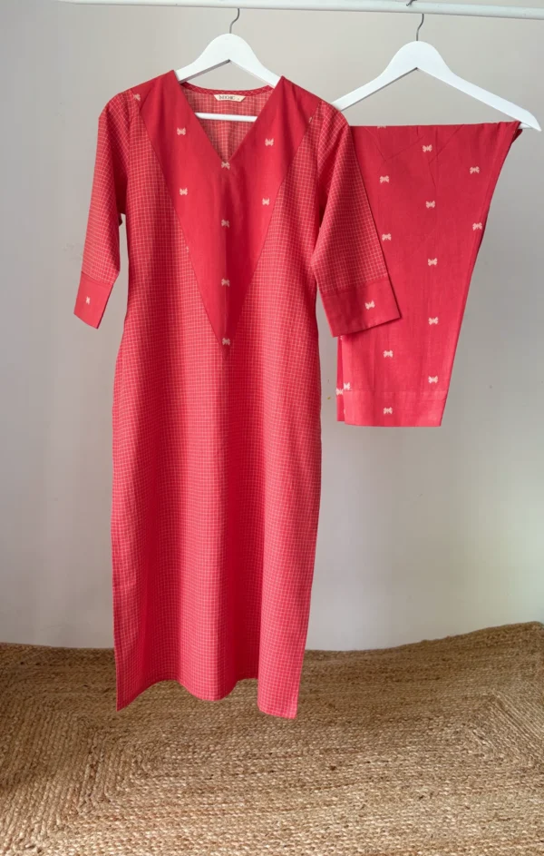 Peach-Red Kurta Set
