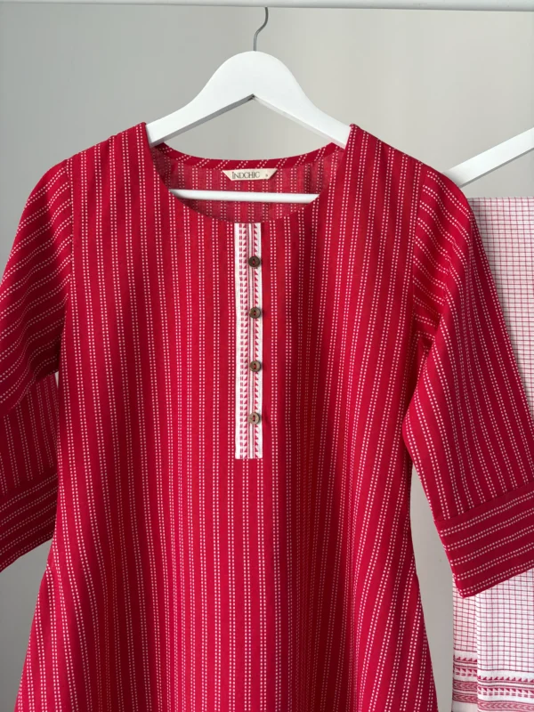 Red woven Kurta Set