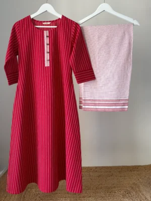 Red woven Kurta Set